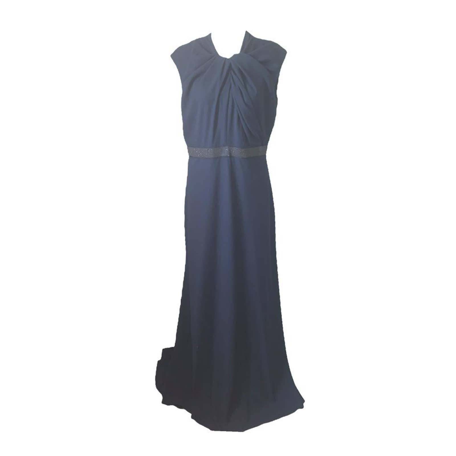 Carmen Marc Valvo Navy Front Twist Sparkle Sash Gown Dress Size 10